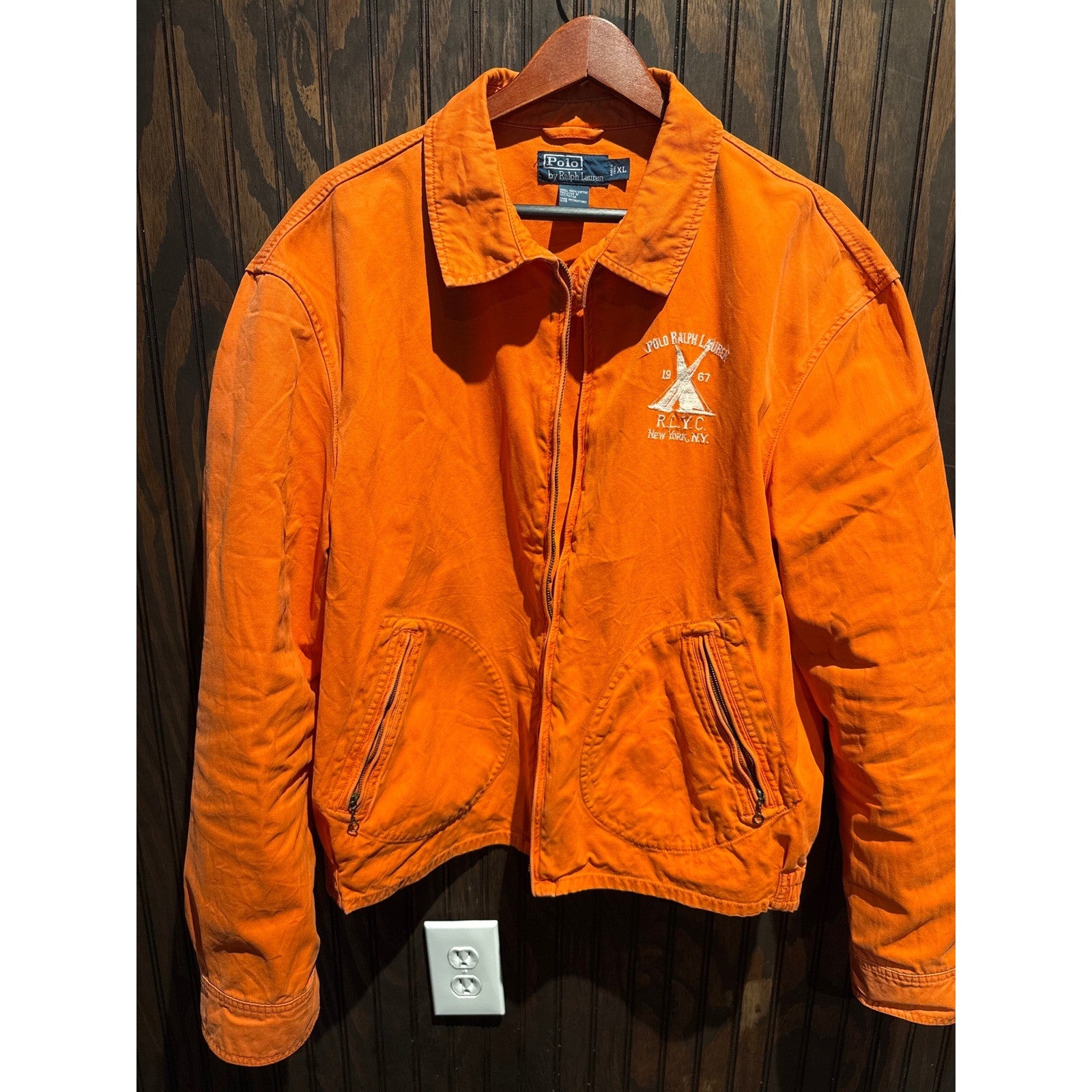 Polo Ralph Lauren RLYC Yacht Club Jacket Orange Canvas Full Zip Mens XL 24x26