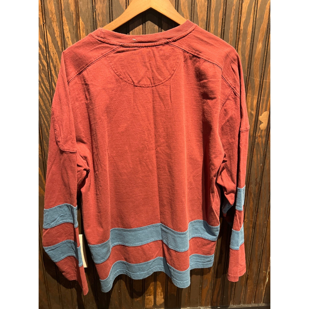 NHL Colorado Avalanche Long Sleeve Graphic Tee Red Blue Striped Shirt Mens XL