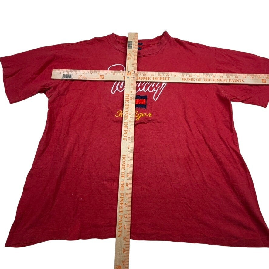 Vintage Tommy Hilfiger Red Graphic T Shirt Embroidered Logo Size XL