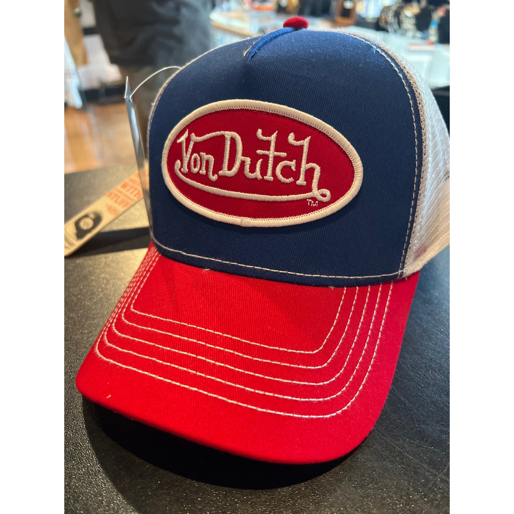 Von Dutch Trucker Hat Red White Blue Logo Patch Mesh Snapback Cap