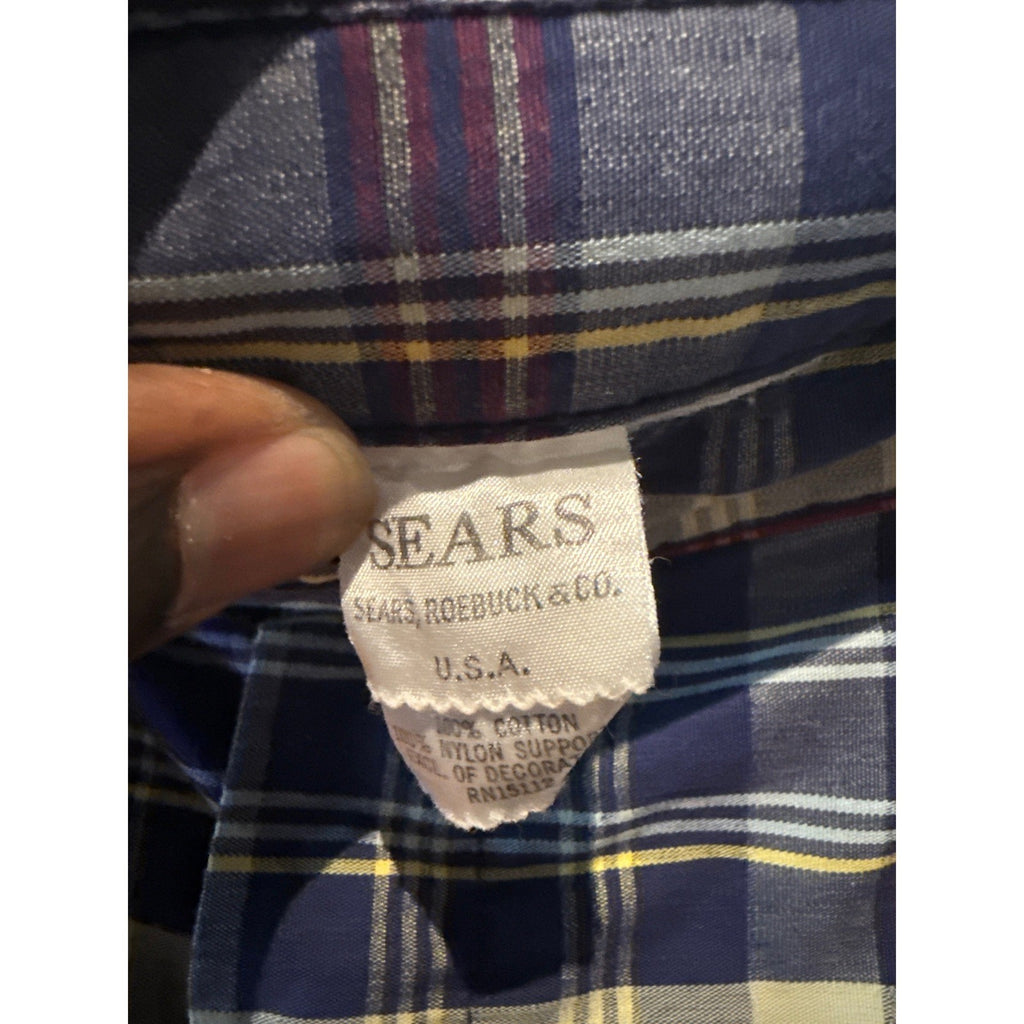 Vintage 70s Sears Roebuck and Co Plaid Shorts Made in USA Blue Red Men 38