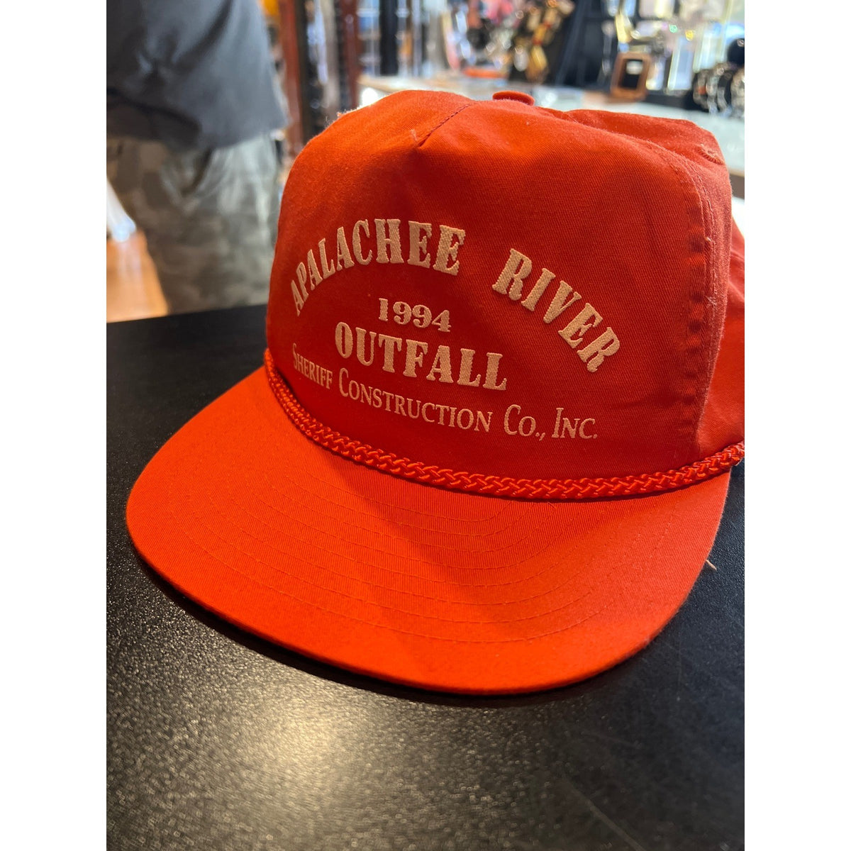 Vintage 1994 Apalachee River Outfall Construction Trucker Hat Orange Snapback