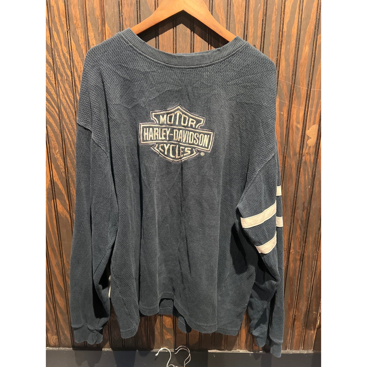 Harley Davidson Waffle Knit Thermal Long Sleeve Shirt Navy Blue Biker Logo