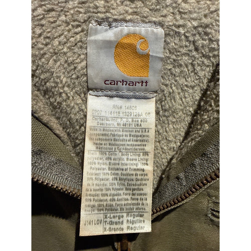 Carhartt Vintage Sherpa Lined Hooded Duck Canvas Jacket Olive Green 2XL J141 OVL