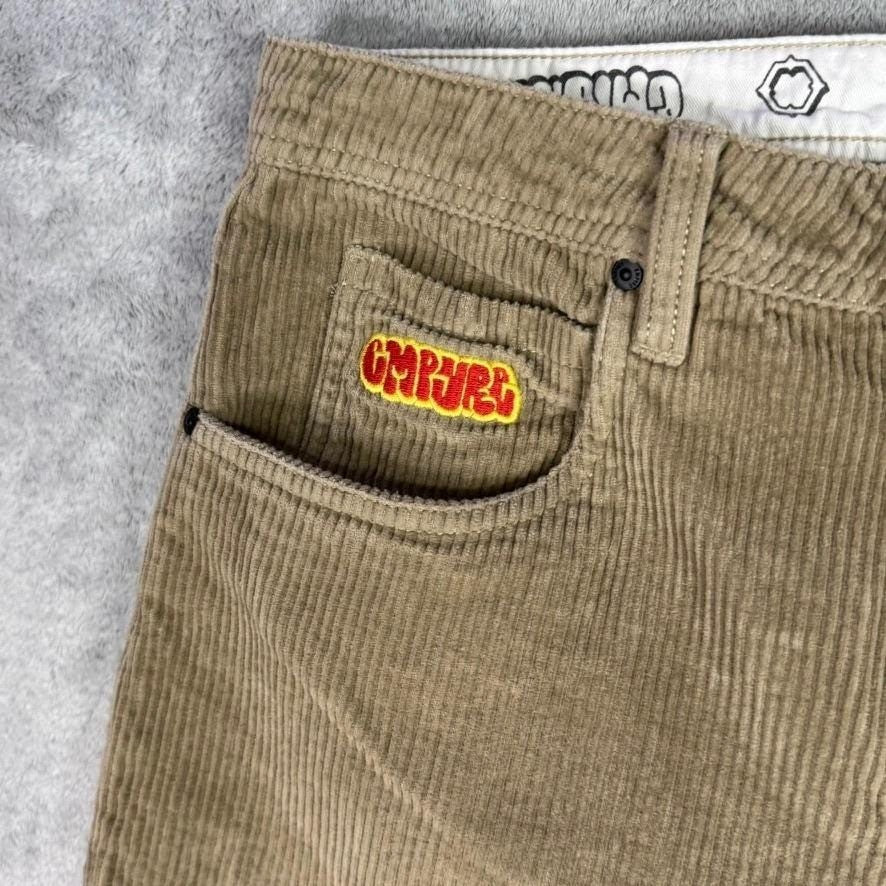 GMPR JRS Corduroy Pants Tan Straight Leg Embroidered Logo Size 32