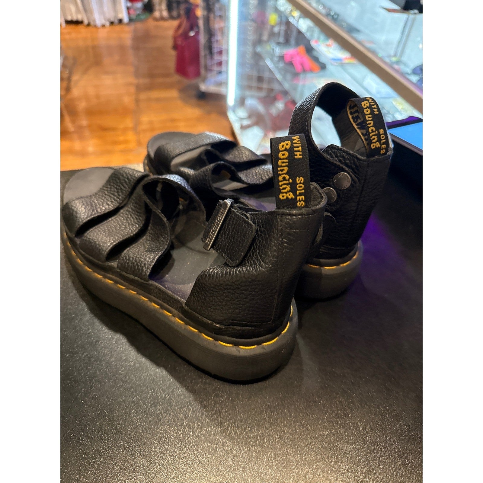 Dr. Martens Clarissa II Quad Black Pebbled Leather Platform Sandals Womens 8