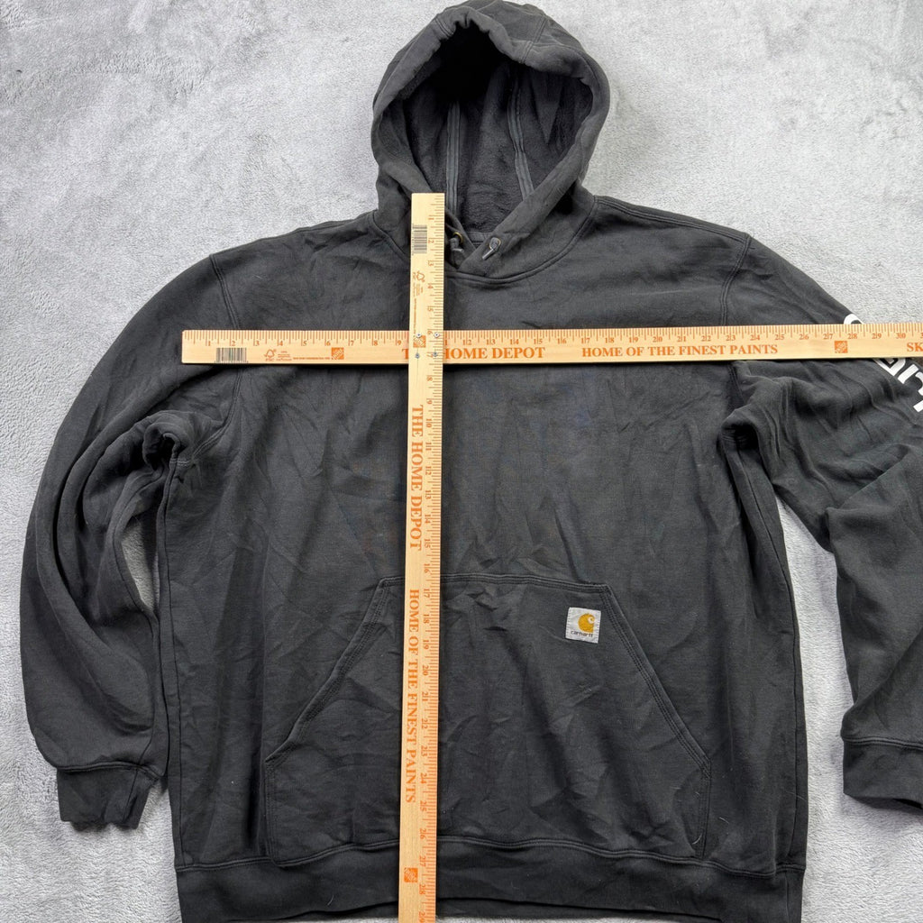 Carhartt Mens XL Black Full Zip Hoodie Fleece Lined Logo Pocket Workwear