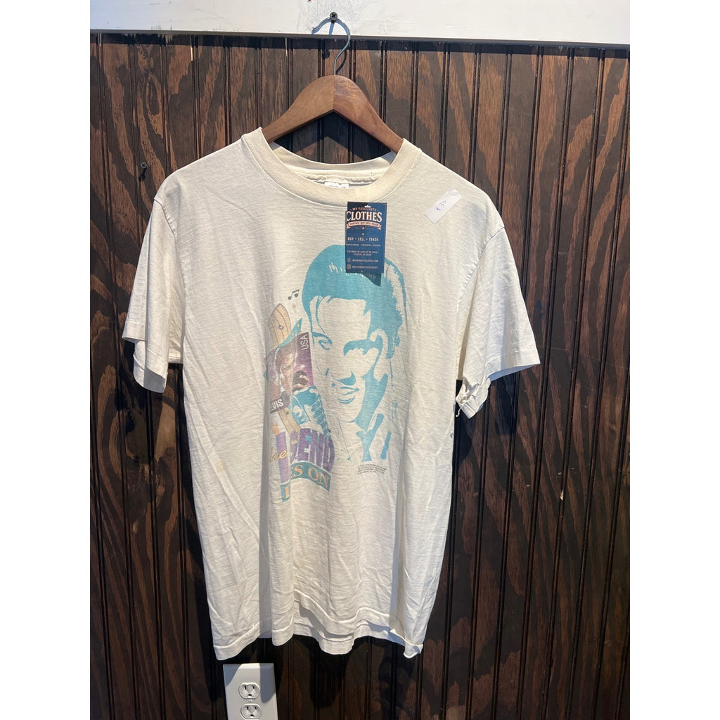 Vintage Elvis Presley The Legend Lives On Graphic T-Shirt Single Stitch Cream L