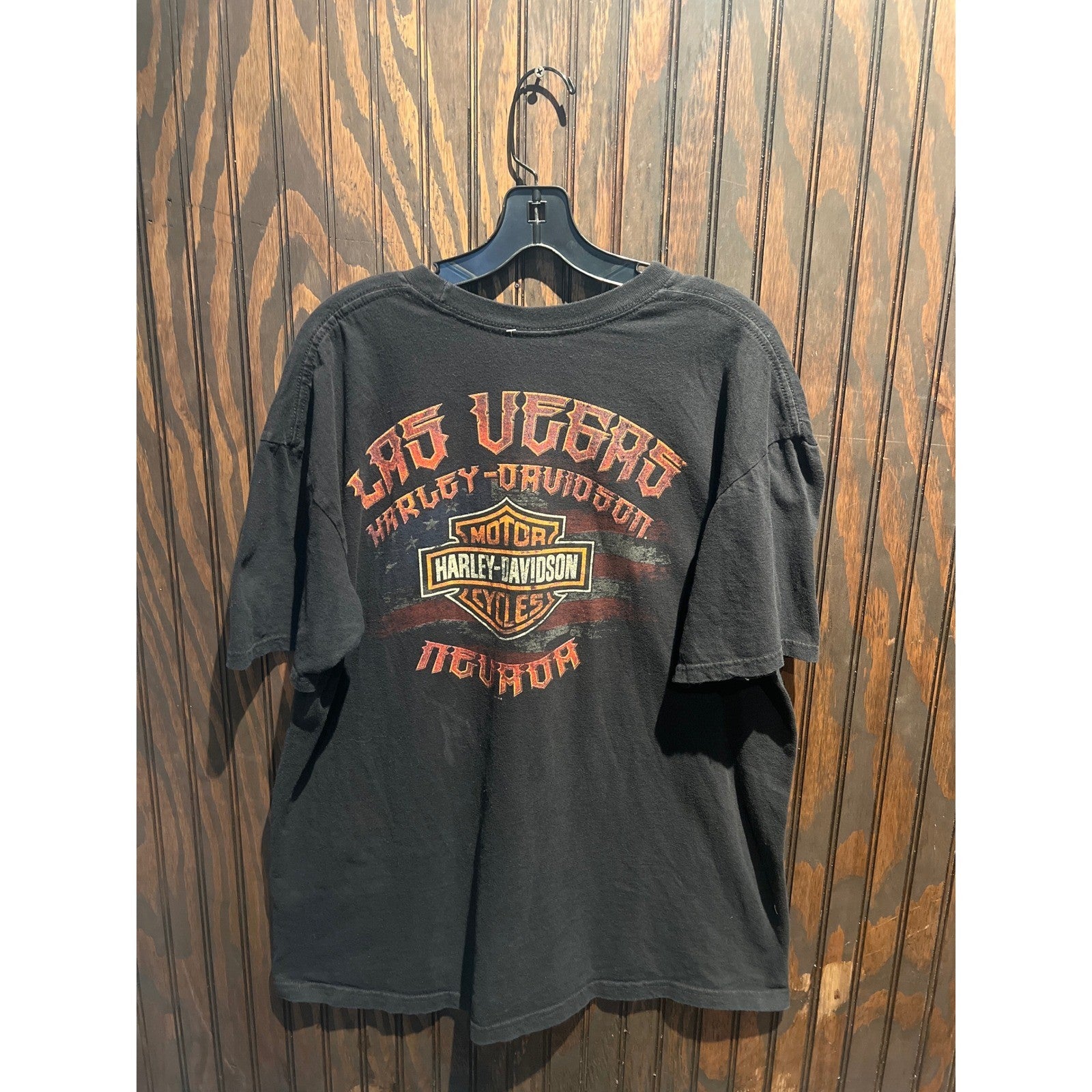 Harley Davidson Las Vegas Skulls T-Shirt Mens Large Black American Flag Graphic