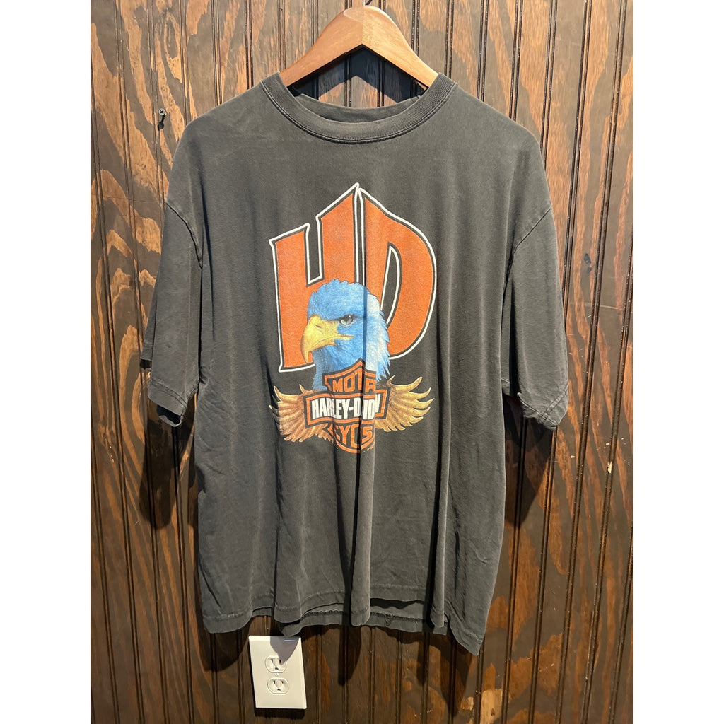 Vintage Harley Davidson Eagle Graphic T-Shirt Faded Black Mens XL 23x29