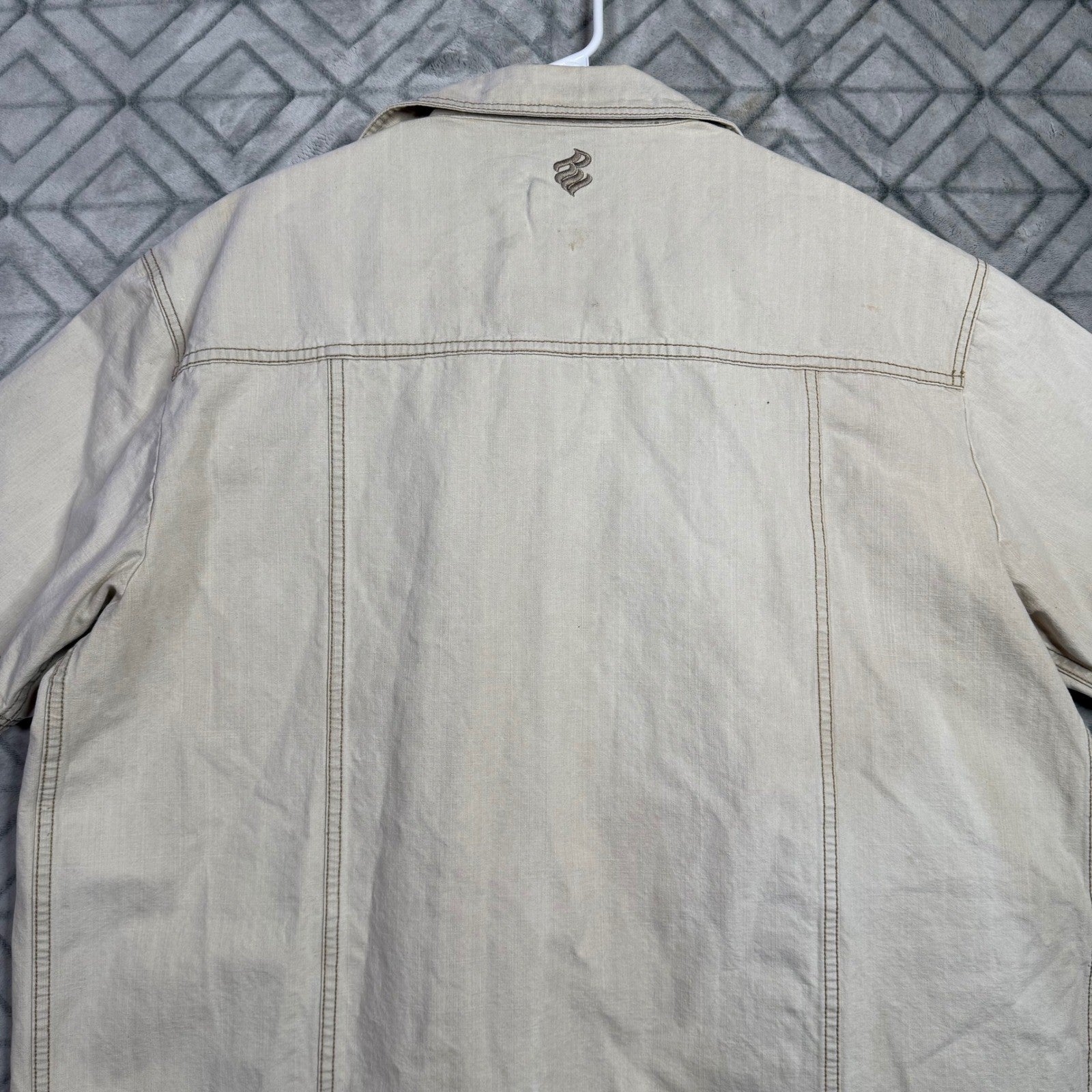 Rocawear Men's Tan Short Sleeve Zip Up Workwear Shirt Casual Tan Size XL