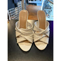 Veronica Beard White Leather Twisted Knot Mule Heels Open Toe Sandals Size 8M