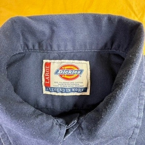Dickies Mens Short Sleeve Work Shirt Navy Blue Distressed Thrashed Size Large