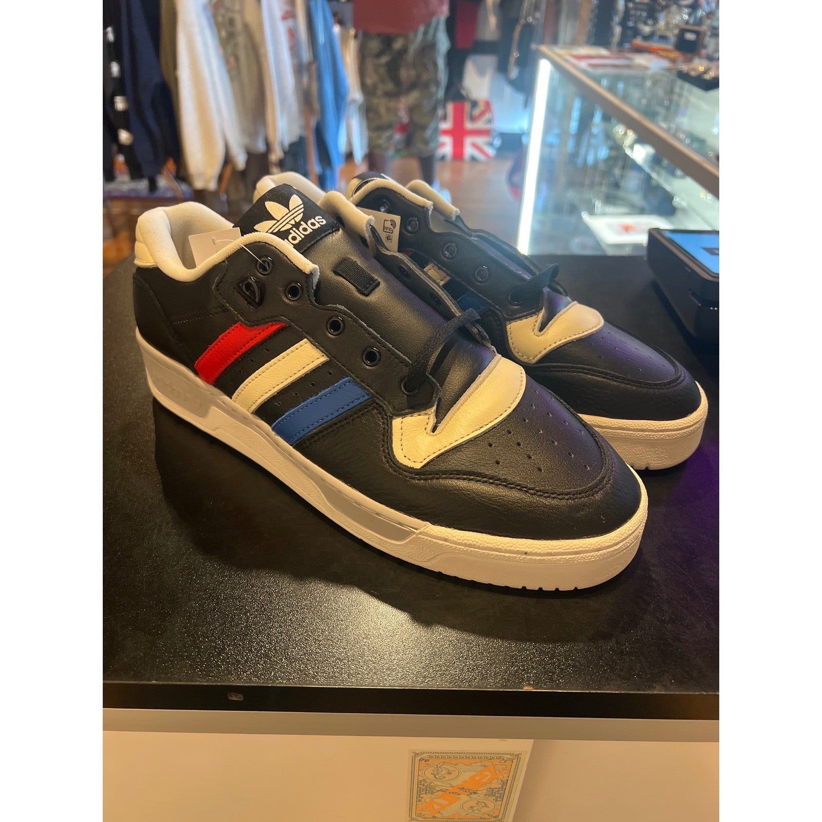 Adidas Rivalry Low Mens Size 12 Black Red White Blue Leather Sneakers IE7198
