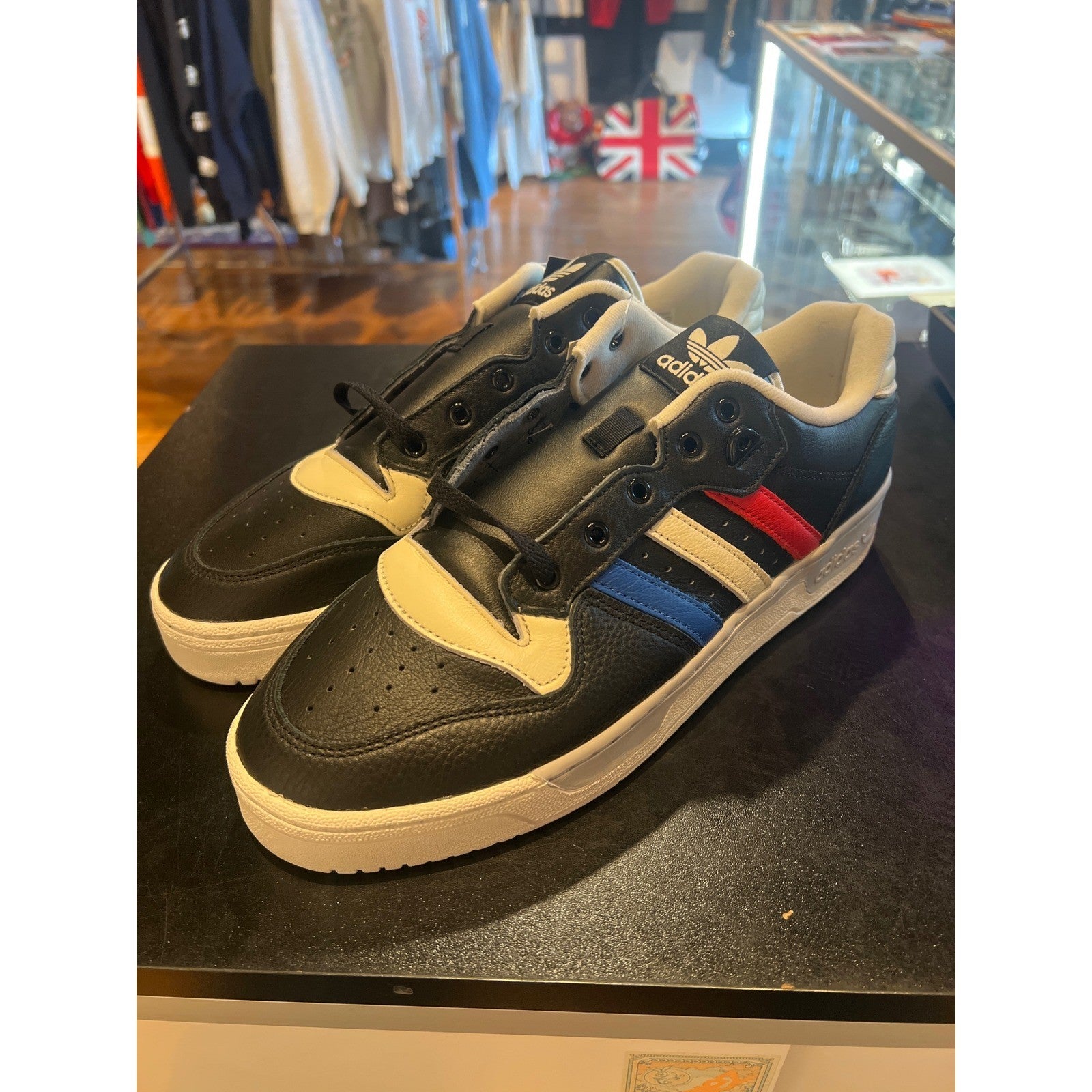 Adidas Rivalry Low Mens Size 12 Black Red White Blue Leather Sneakers IE7198