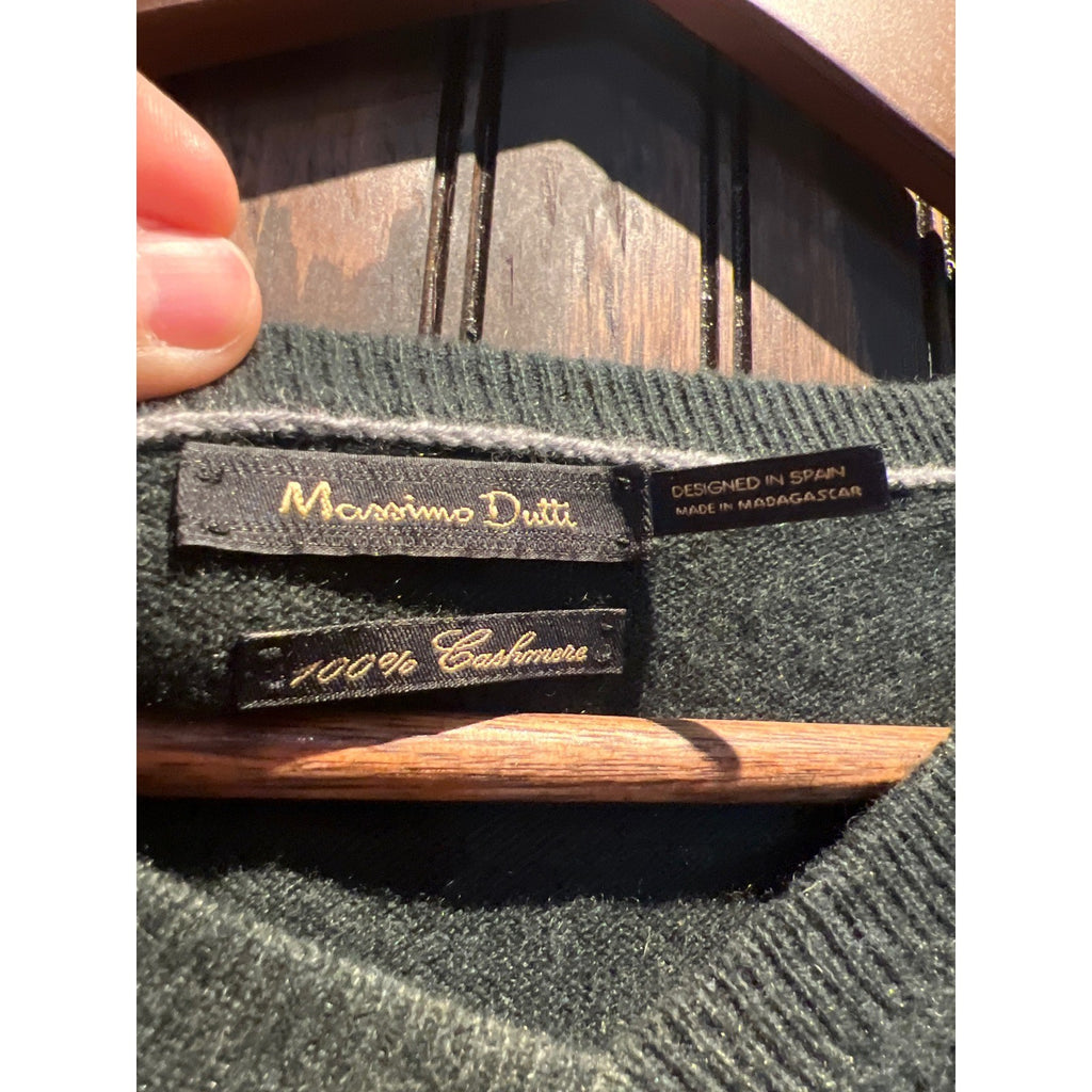Massimo Dutti Mens V-Neck Wool Blend Sweater Dark Green Long Sleeve Size Large