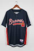 Majestic Atlanta Braves MLB Jersey Navy Blue Henley Short Sleeve Mens Large