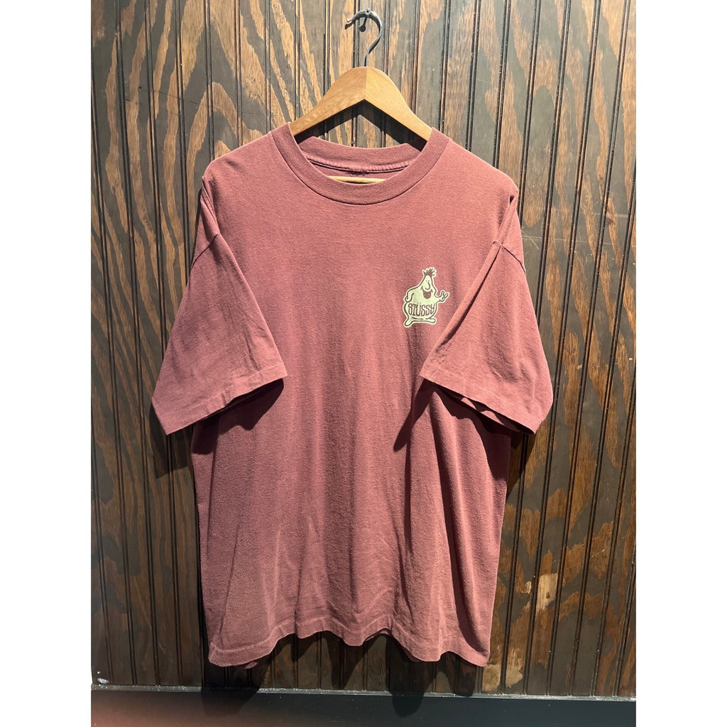 Vintage Stussy Single Stitch Sun Faded Graphic T-Shirt Maroon 90s Boxy 2XL