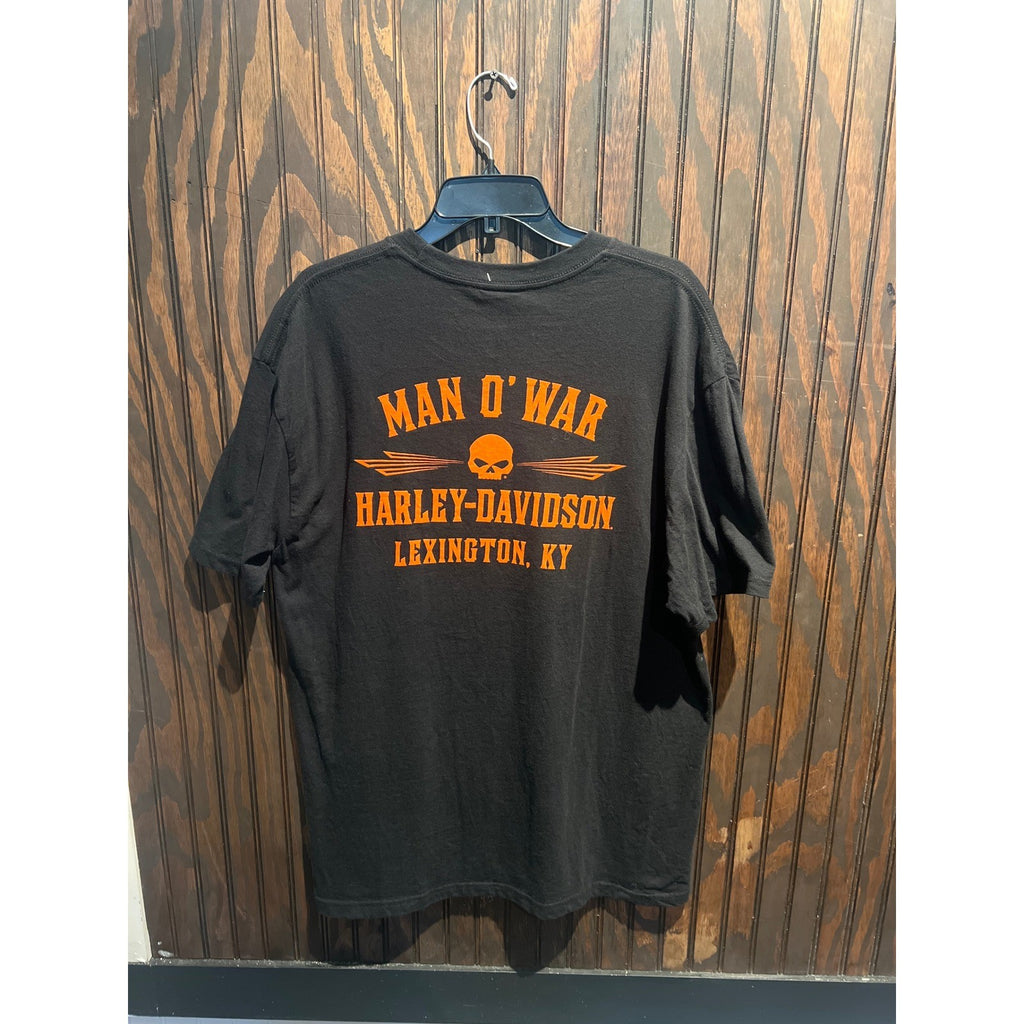 Harley-Davidson Skeleton Biker Flame Graphic T-Shirt Black Mens Large 29.5x21