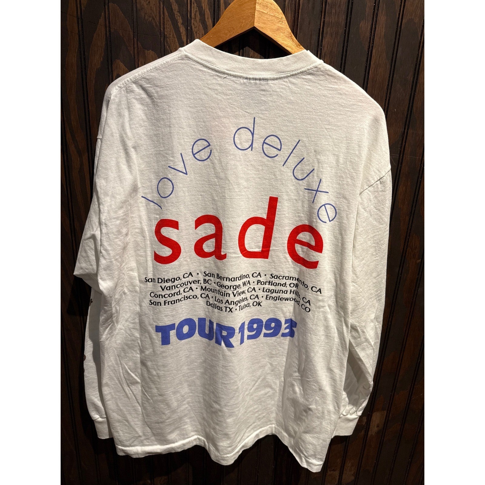 Vintage Sade Love Deluxe World Tour 1993 DUP Long Sleeve Shirt White XL 24x29