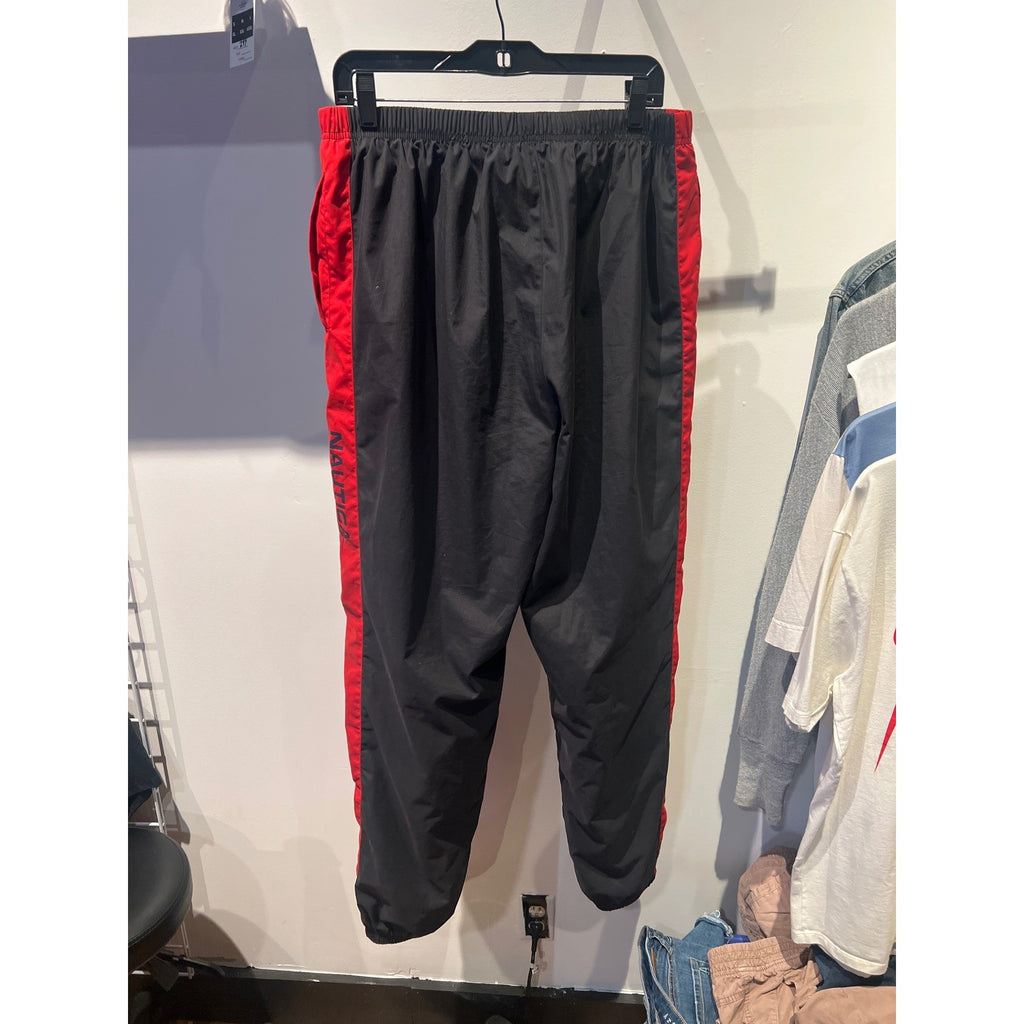 Nautica Competition Men Black Red Side Stripe Track Pants Windbreaker Nylon L