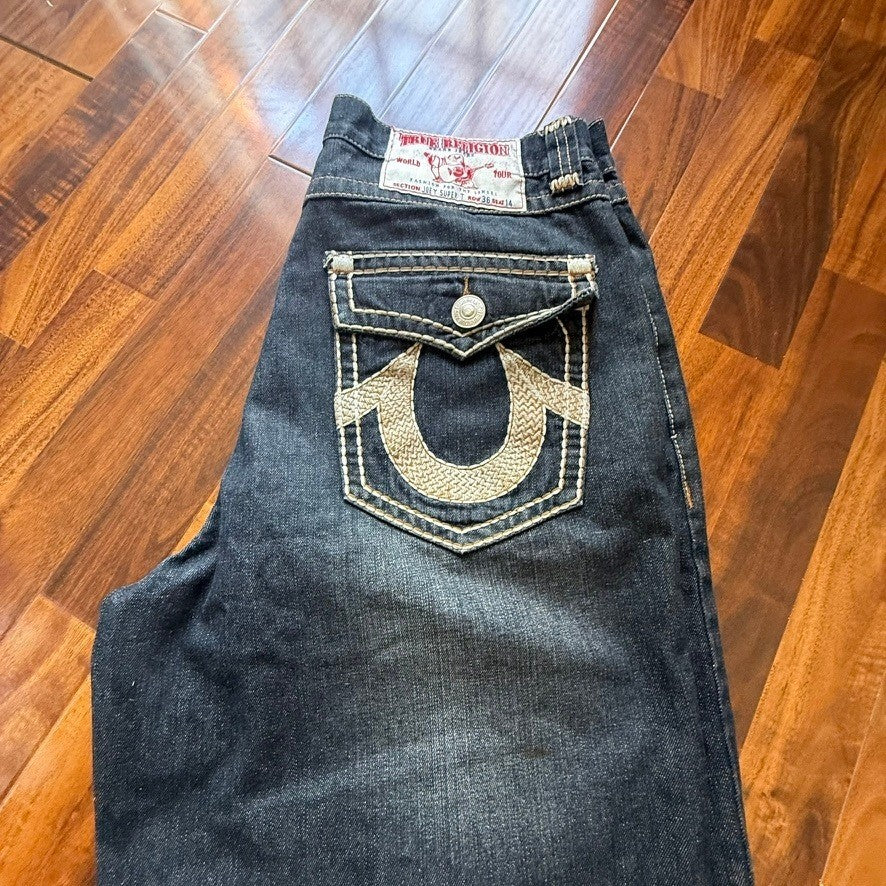 True Religion Joey Super T Mens Dark Wash Denim Shorts Size 36 Y2K Streetwear