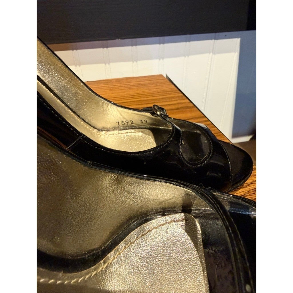 Dolce & Gabbana Black Patent Leather Mary Jane Peep Toe Pumps Heels EU 39
