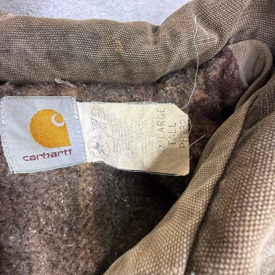 Carhartt Mens Brown Canvas Insulated Lined Work Barn Coat Jacket 2XL Tall