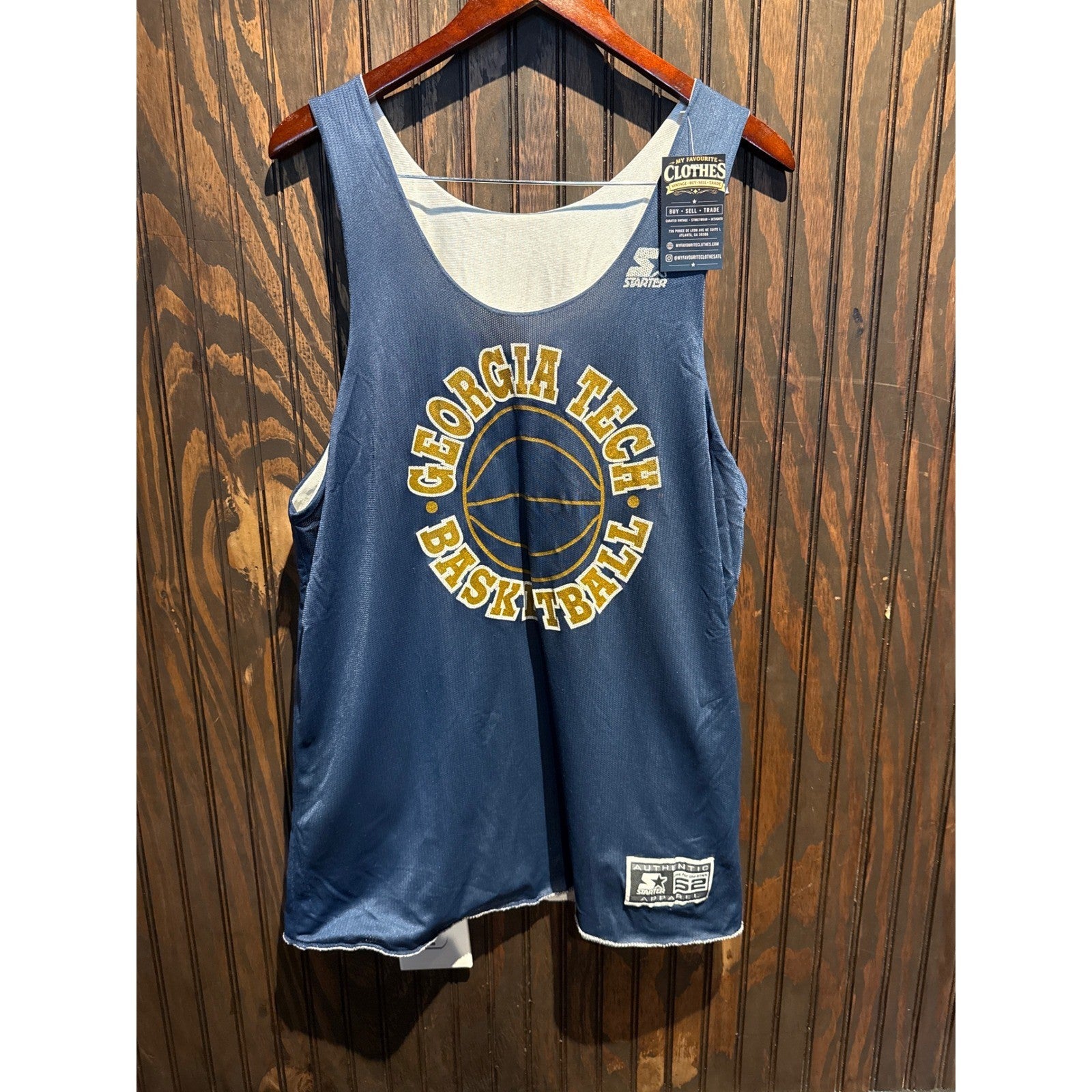 Vintage Starter Georgia Tech Basketball Jersey Reversible Navy White Mens 52 XL
