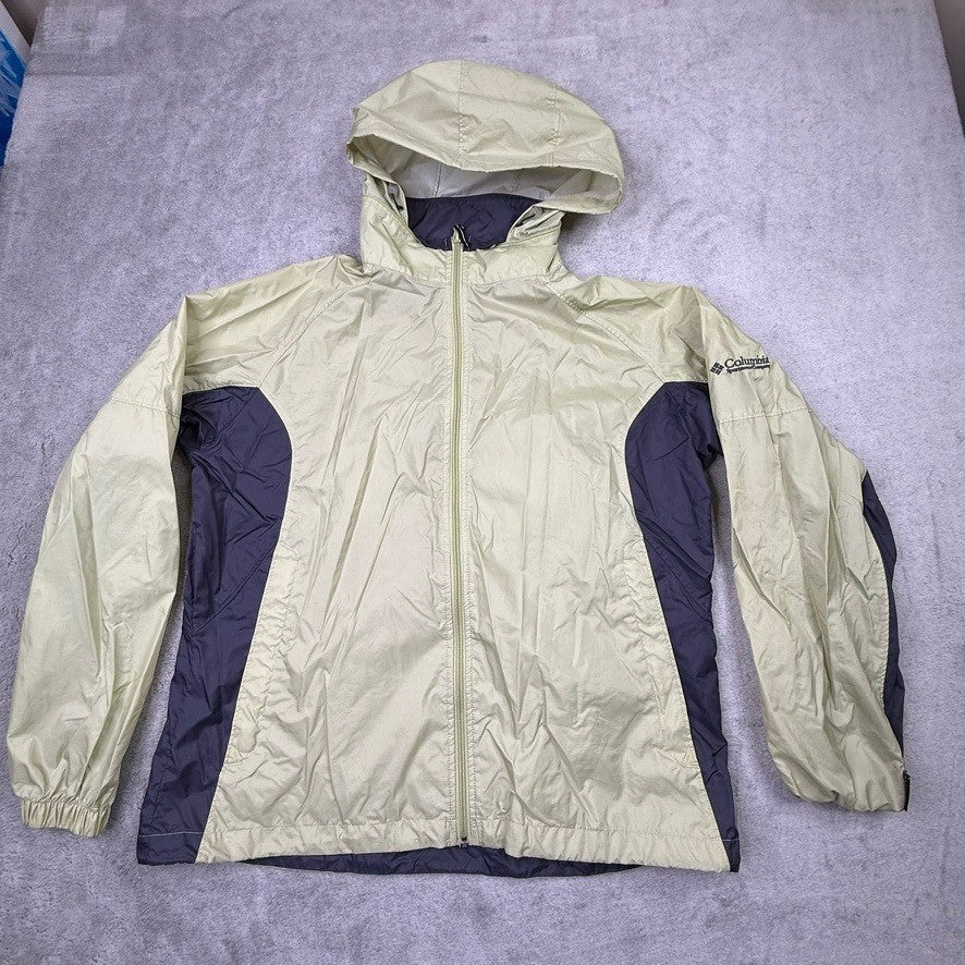 Columbia Women's Lightweight Hooded Windbreaker Jacket Pale Yellow Dark Gray S