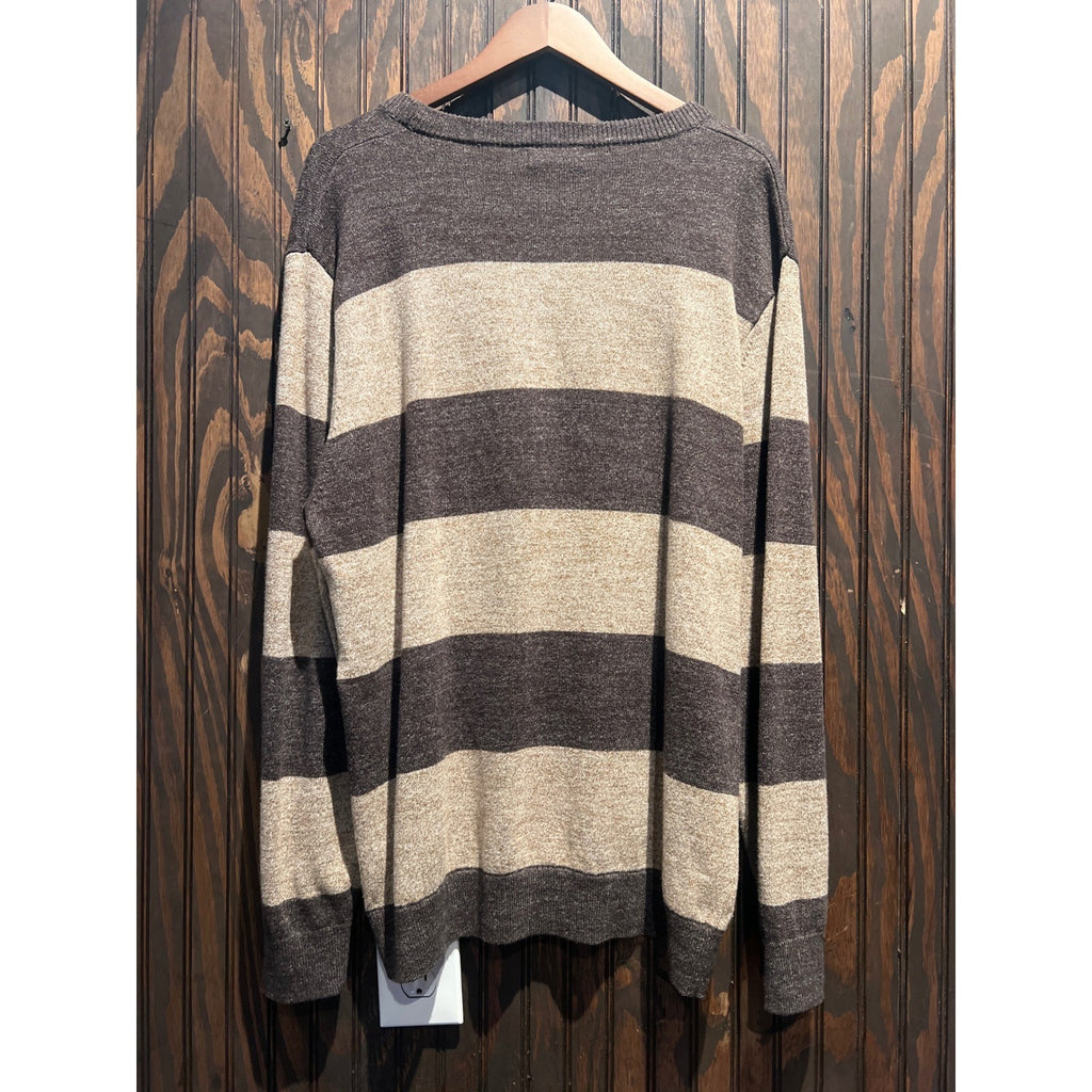 Nautica Mens Striped Crewneck Sweater Brown Tan Knit Pullover XL