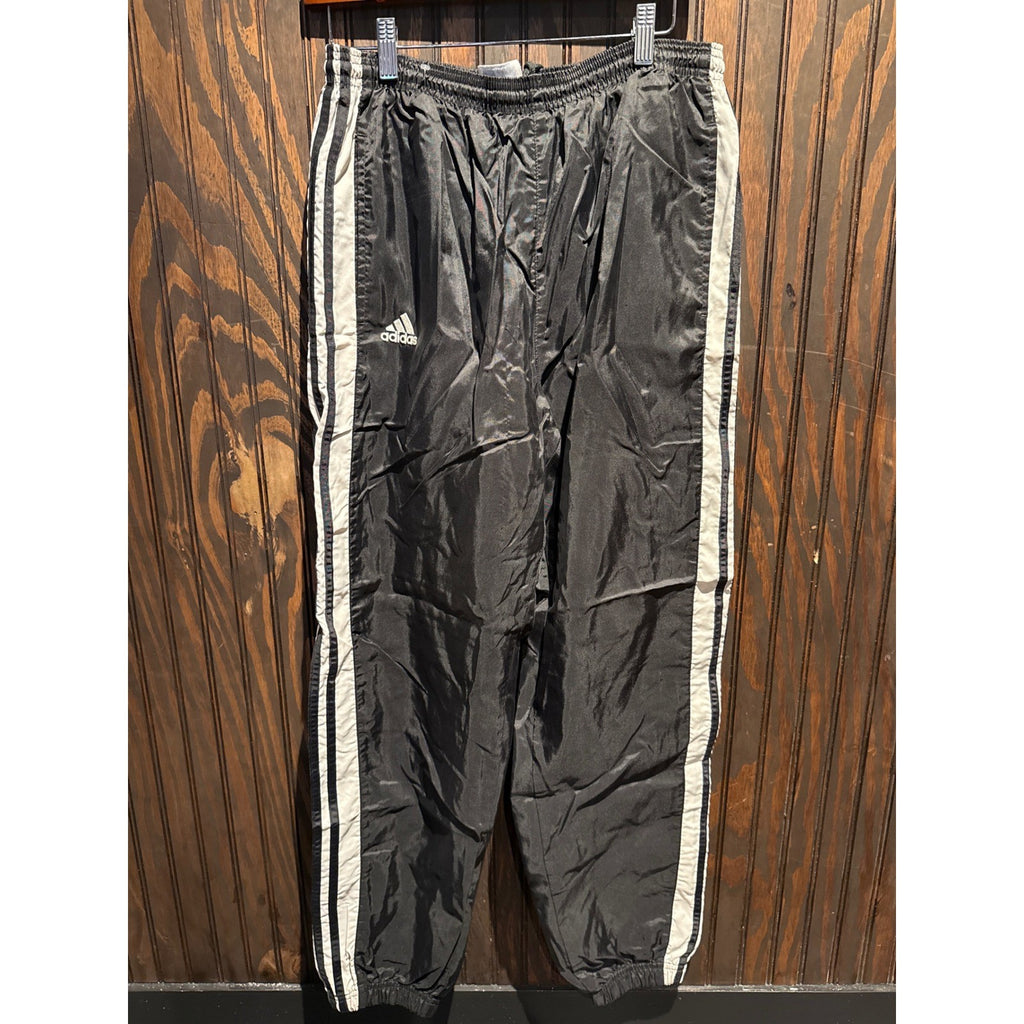 Vintage Adidas Track Pants Black White Striped Nylon Windbreaker Joggers Mens L