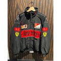 Vintage Ferrari F1 Racing Jacket Black Red Embroidered Sponsor Patches Mens L