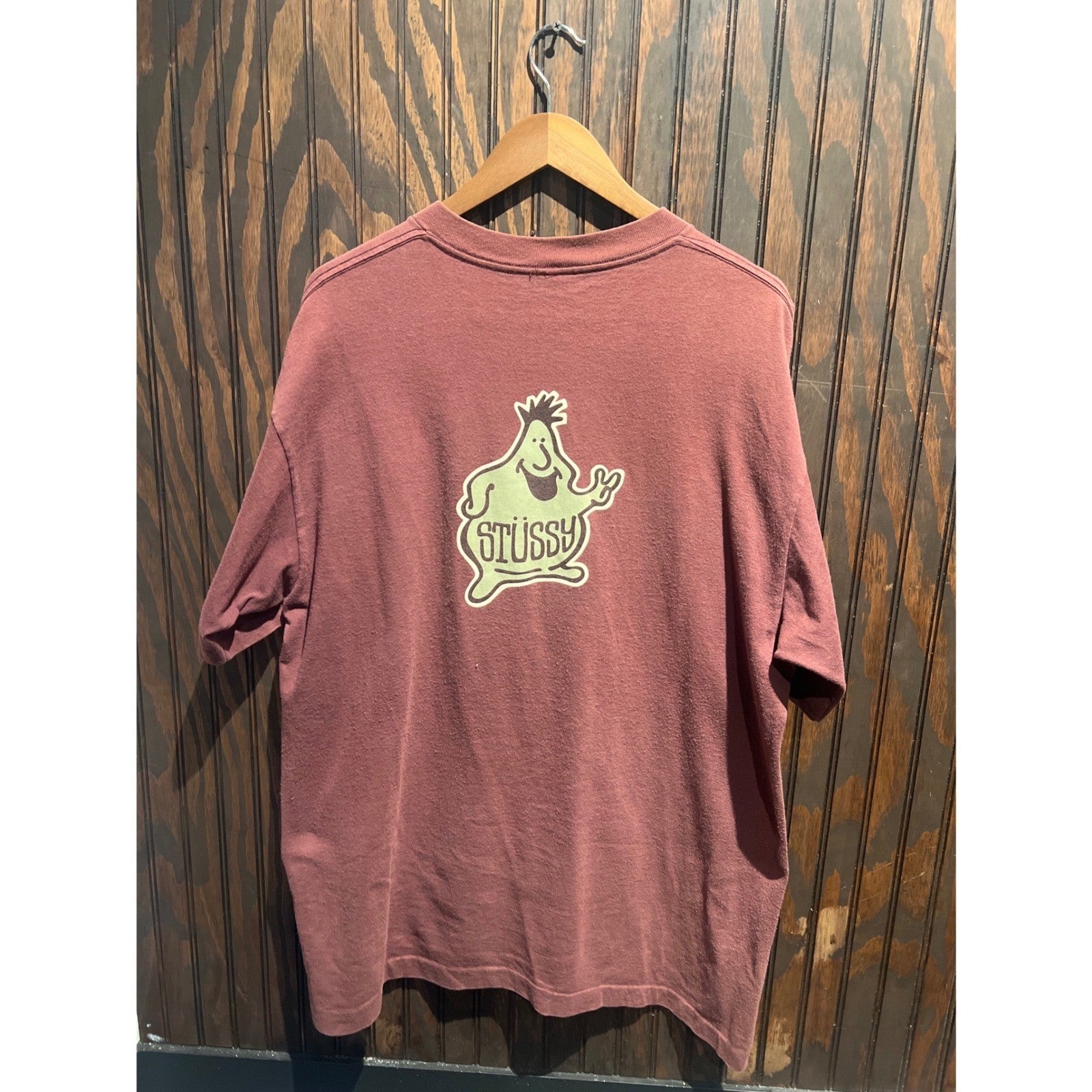 Vintage Stussy Single Stitch Sun Faded Graphic T-Shirt Maroon 90s Boxy 2XL
