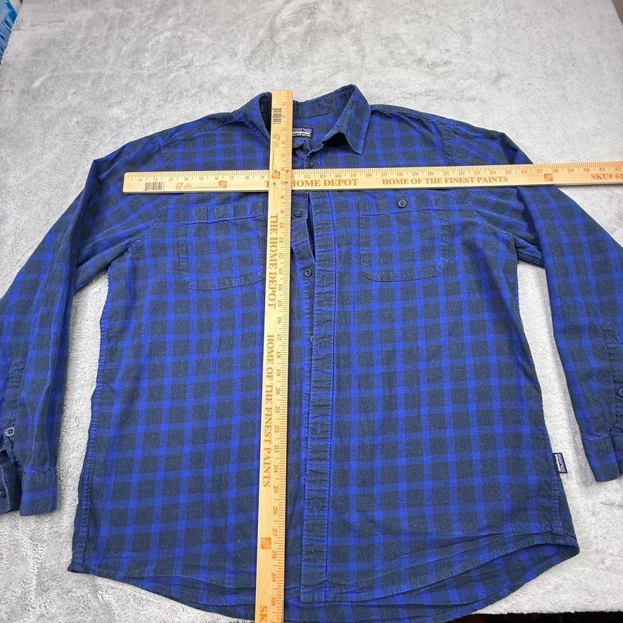 Patagonia Organic Cotton Flannel Men's XL Blue Plaid Long Sleeve Button Down