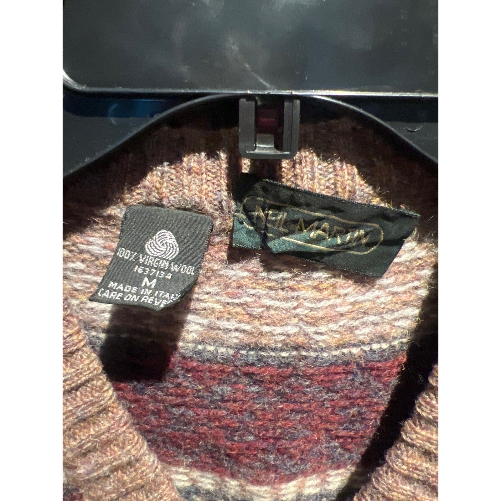 Neil Martin Mens Virgin Wool Fair Isle Sweater Vest Brown V-Neck Made in Italy M