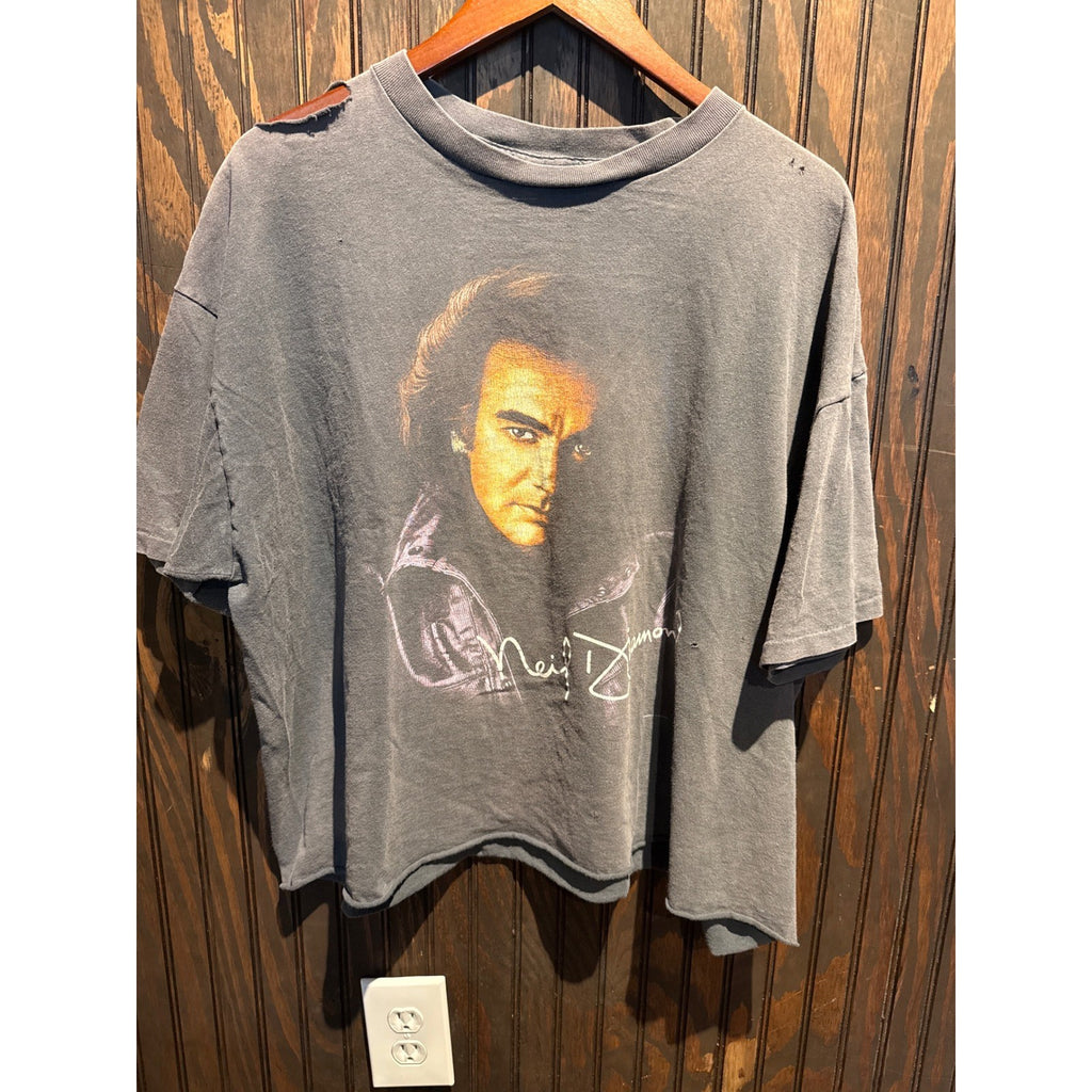 Vintage Neil Diamond Distressed Graphic T-Shirt Faded Black 90s Rock Tee L XL