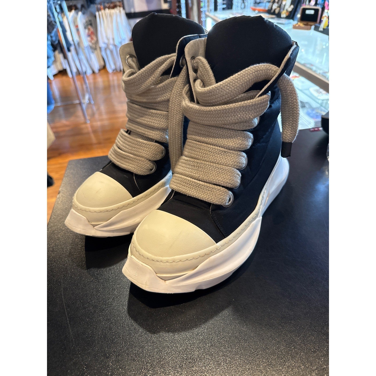 Rick Owens DRKSHDW Abstract Jumbo Lace Sneakers Black Milk DU02B4844 Mens 41