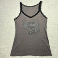 Harley Davidson Womens Gray Lace Trim Tank Top Graphic Print Sleeveless Shirt