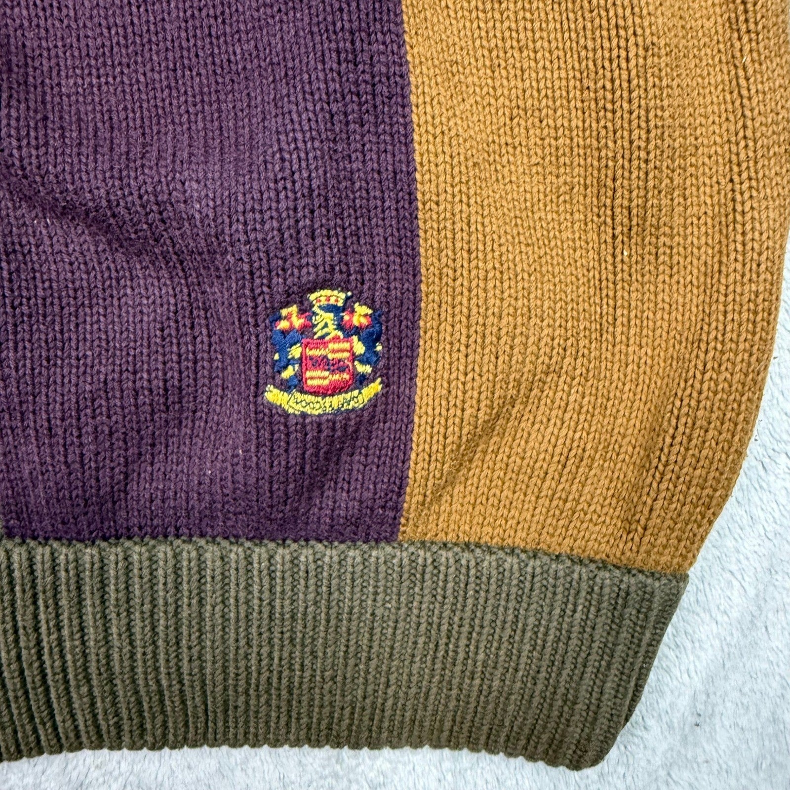 WOODS GRAY Mens Colorblock Striped Crewneck Sweater Size L 100 Percent Cotton