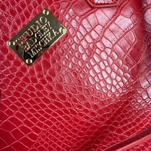 STUDIO BADGLEY MISCHKA Red Croc Embossed Tote Shoulder Bag Gold Hardware