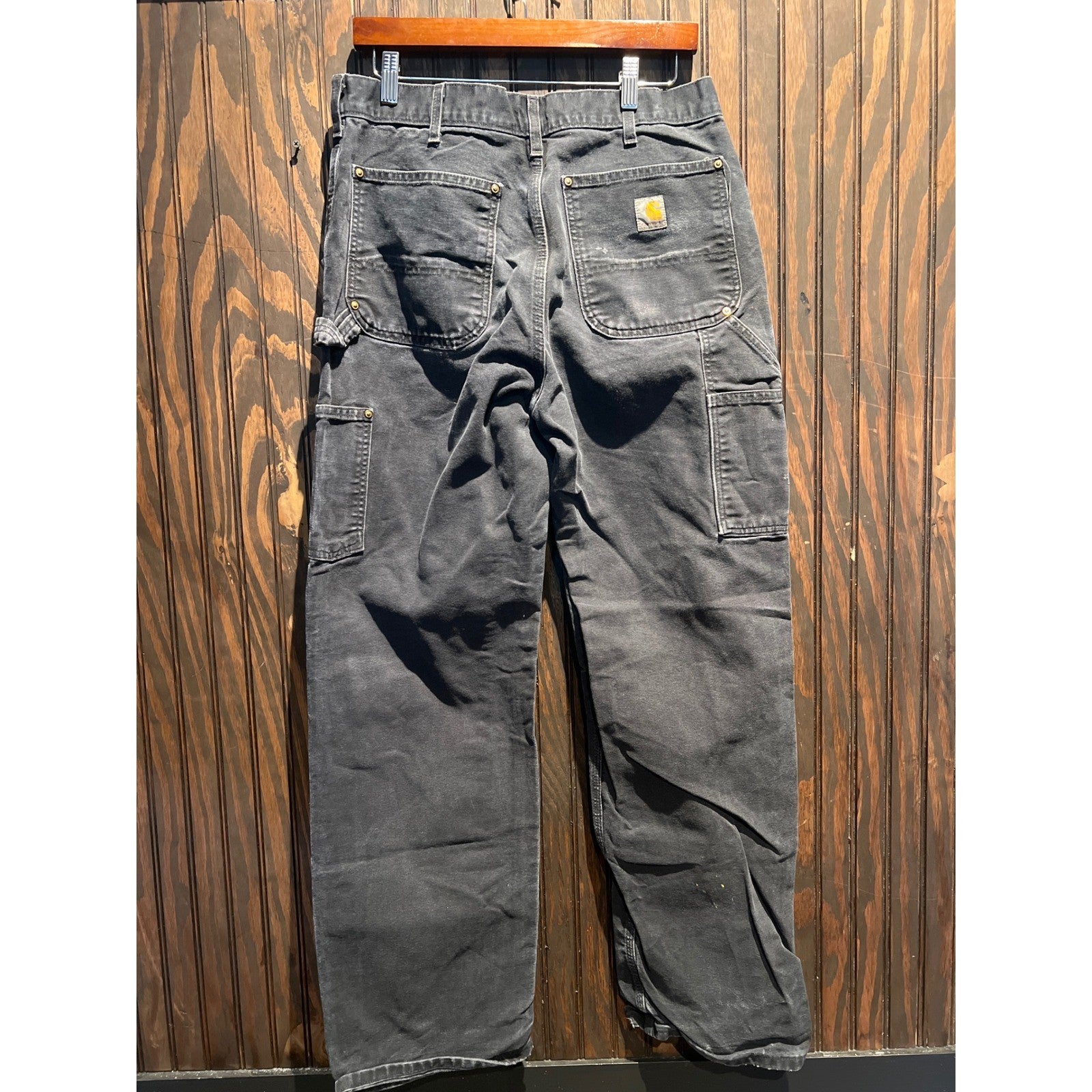 Carhartt B01 Double Knee Work Pants Mens 33x32 Black Made in USA Distressed