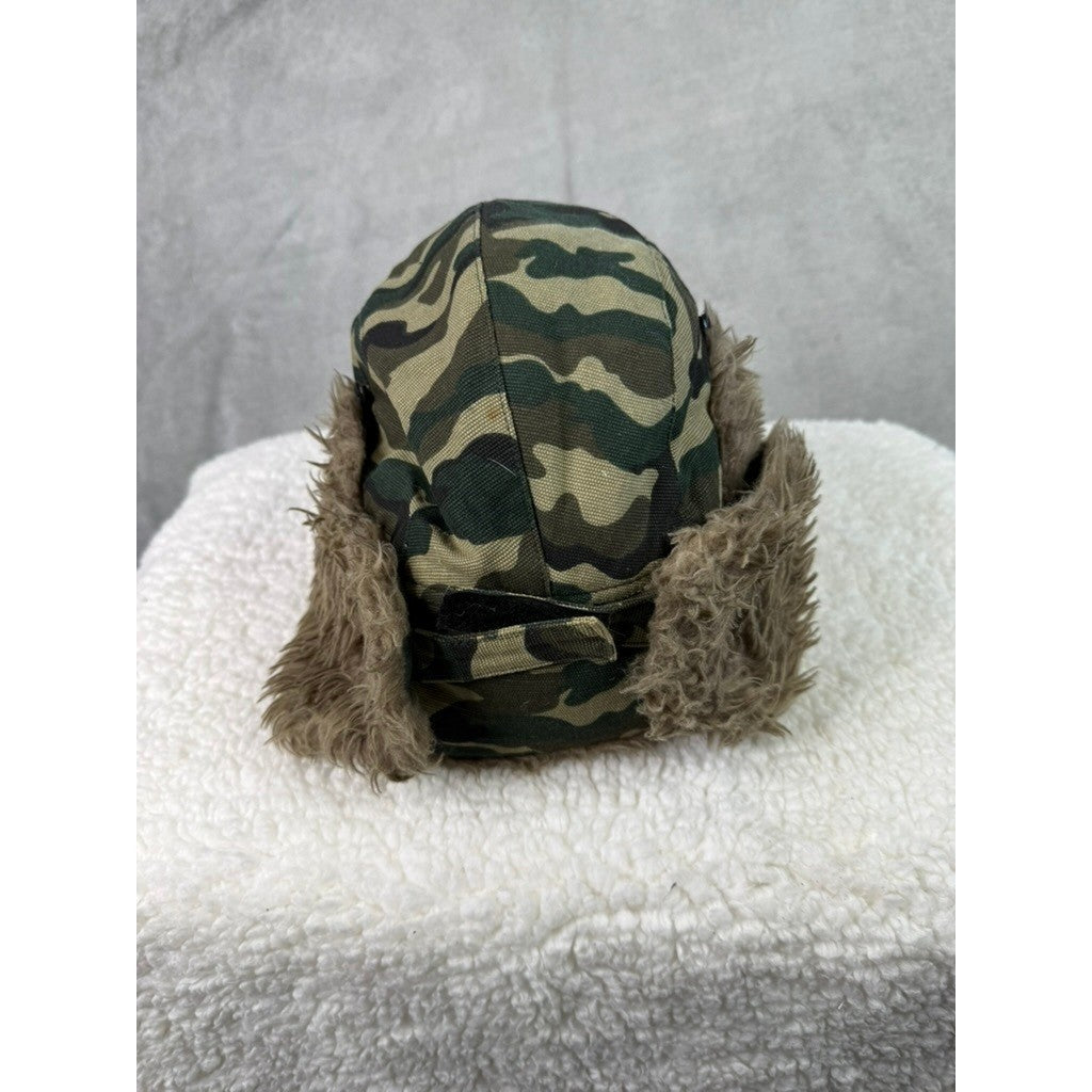 Camo Trapper Hat Ushanka Faux Fur Trim Ear Flaps Winter Warm