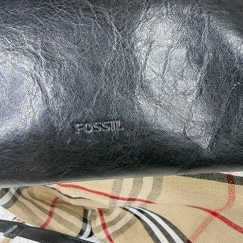 Fossil Black Leather Crossbody Bag Shoulder Bag Front Zip Pocket