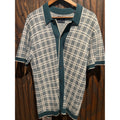 Abercrombie & Fitch Mens Teal White Grid Knit Button Front Sweater Polo Shirt M