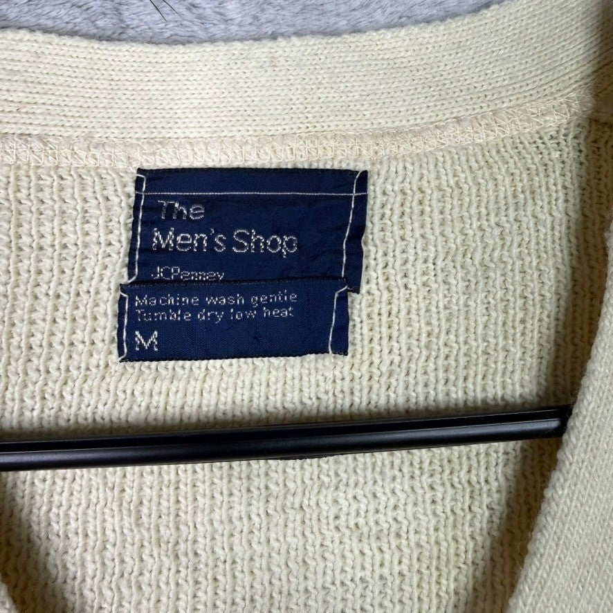 The Mens Shop JCPenney Cream Knit Cardigan Sweater V-Neck Button Pockets Size M