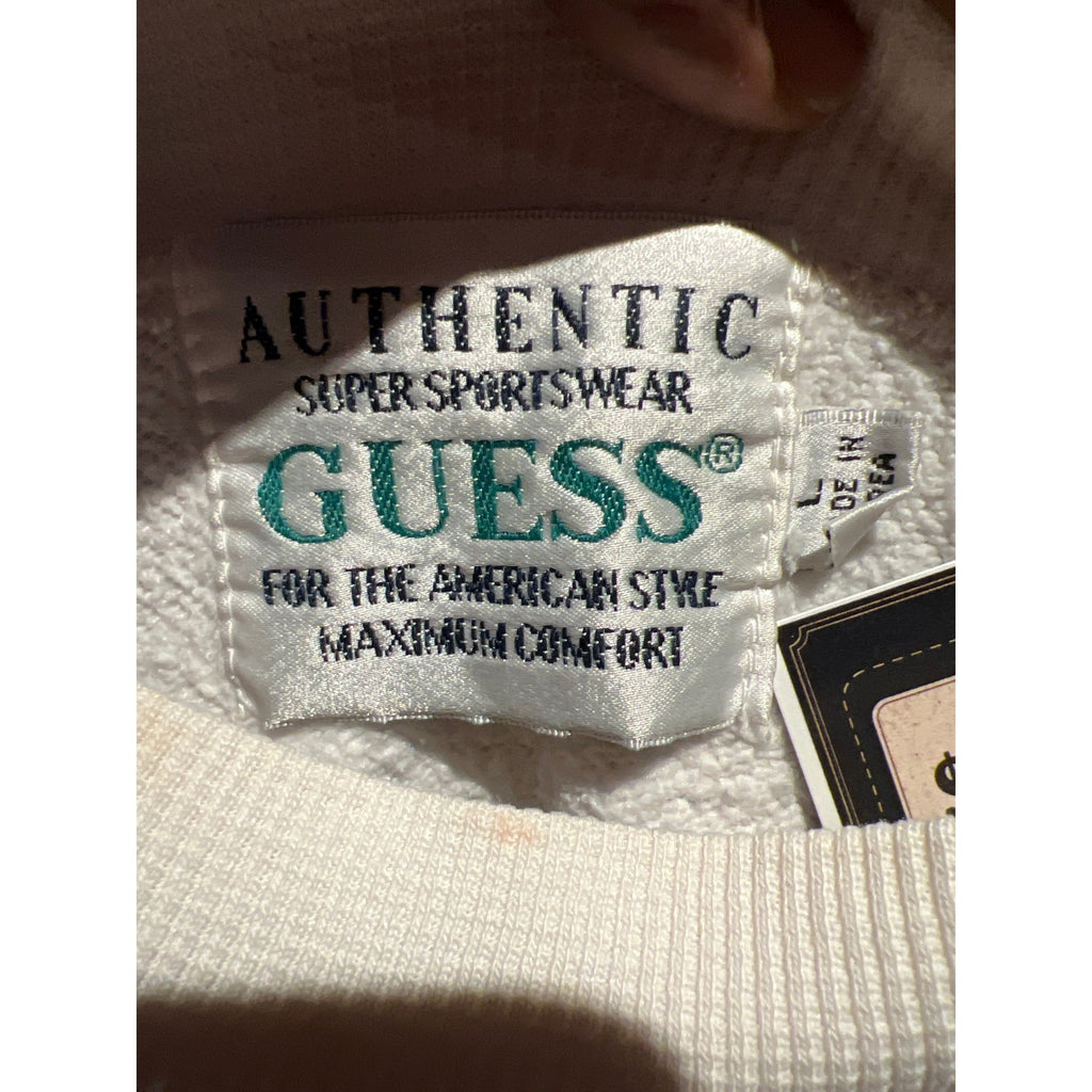 Vintage Guess USA Campus Activities Sweatshirt Cream Red Embroidered Large