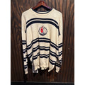 Vintage Burberry Sport Mens Nautical Sailboat Striped Knit Sweater Cream Navy