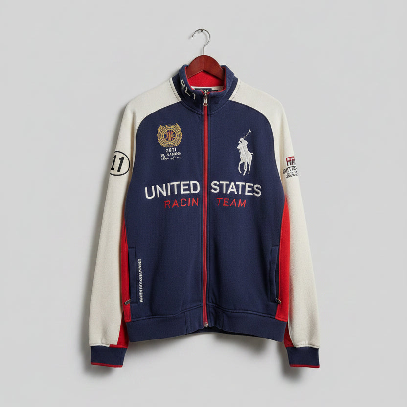 Polo Ralph Lauren United States Racing Team Jacket Navy Blue Big Pony Fleece L