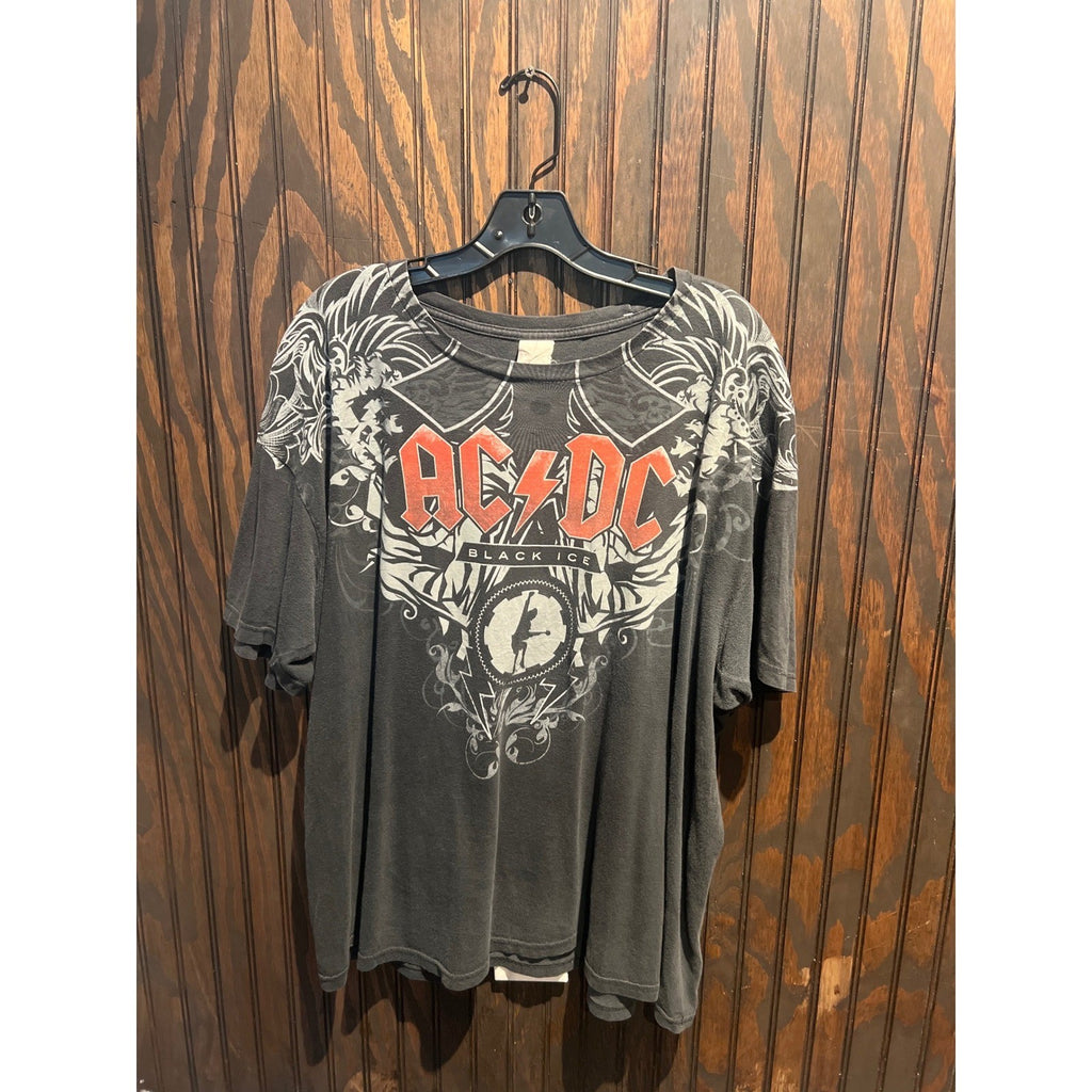 AC/DC Black Ice World Tour Graphic T-Shirt Mens Faded Black Oversized 26x25